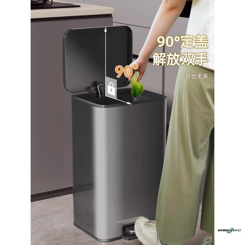 Kitchen Trash Can for Home Use, Stainless Steel, Pedal-Operated, Suitable for Living Room and Bathroom, with Lid, Large Capacity
