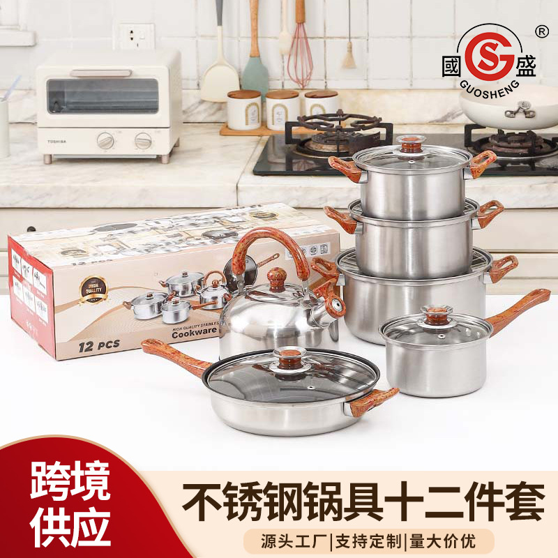 Набор антипригарных кастрюль из бакелита, 12 предметов, с деревянной ручкой, кастрюля для готовки, суповая кастрюля, молочная кастрюля, сковорода