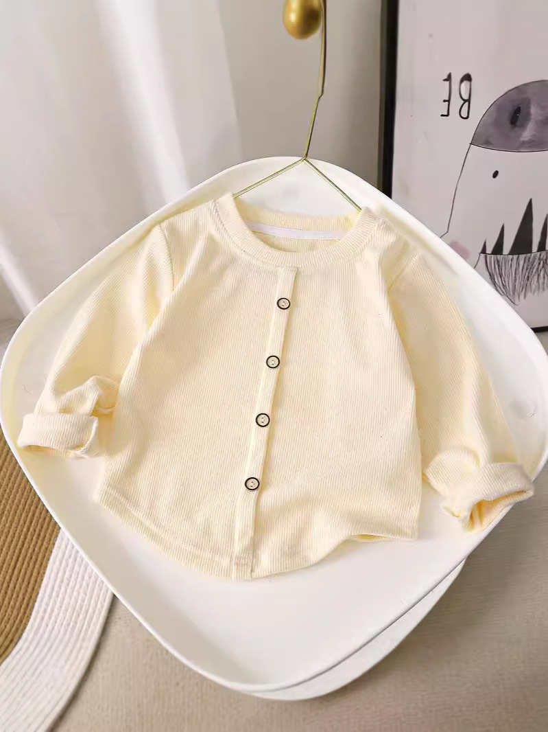 Girls Sweet Long-Sleeved T-Shirt 24 New Pullover Bottoming Shirt Kidsren's Pit Strip Stretch Button Warm Top Wholesale