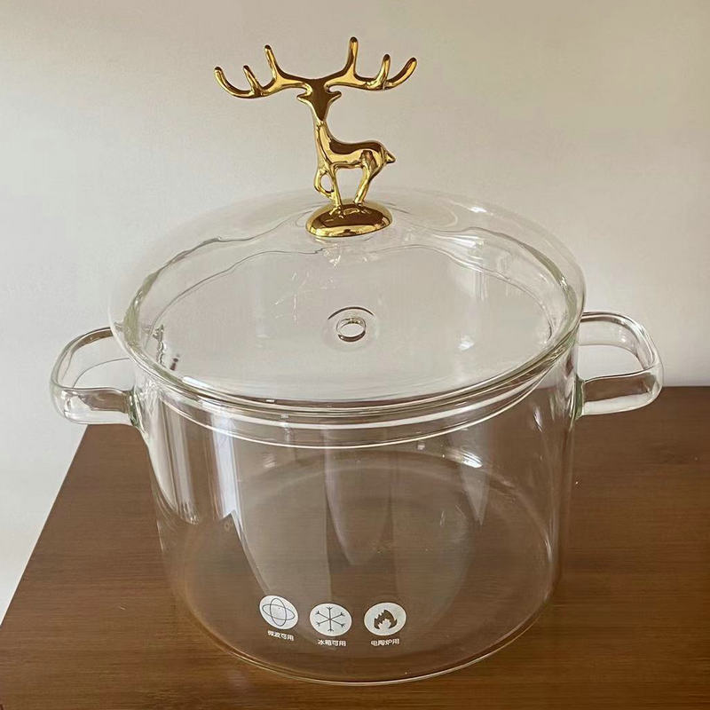 High Borosilicate Glass Pot, Suitable for Electric Ceramic Stoves, Double-Handle Noodle Bowl, Soup Pot, Cooking Pot, Enamel Pot