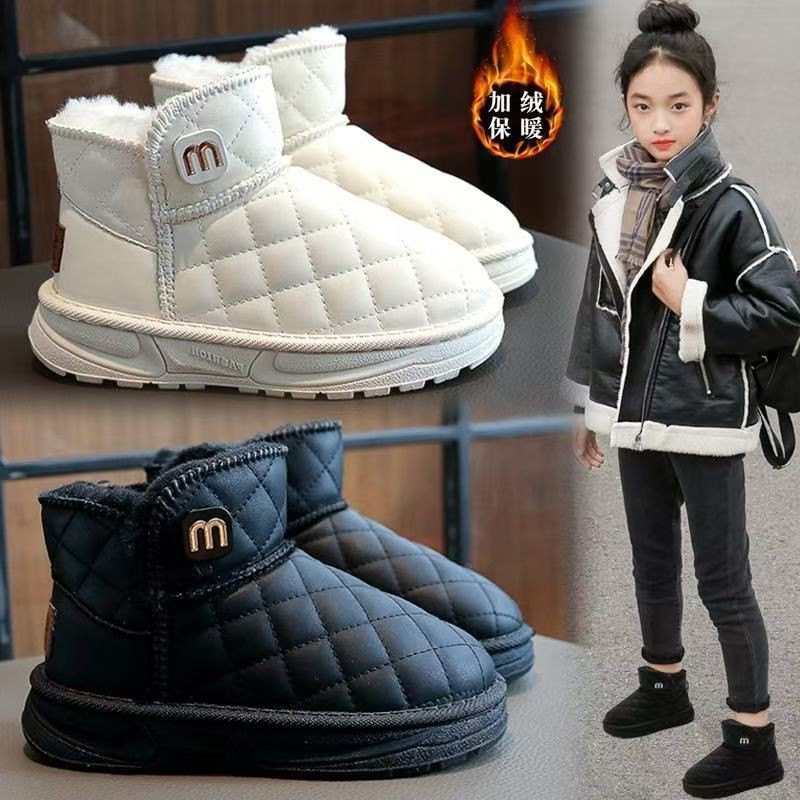 Velvet Girls Snow Boots 2025 Winter New Kidsren's Thickeneded Waterproof Large Cotton Short Boots Non-Slip Boys' Cotton Shoes