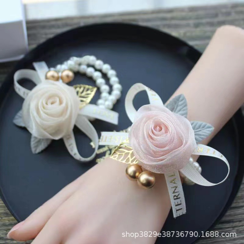 Bridesmaid wrist flower bride sisters hand flower high-grade wedding Mori Super fairy Korean pearl bracelet wedding dress