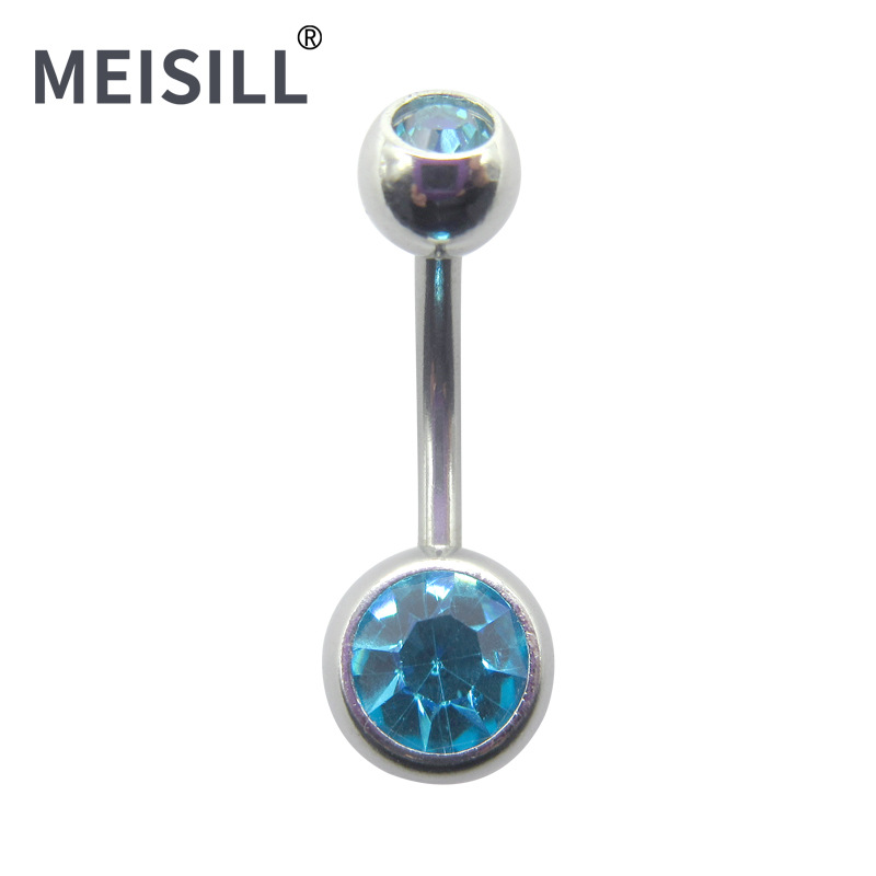Meier Stainless Steel Double Diamond Umbilical Ring with Diamond Navel Buckle Cross-border Human Puncture Jewelry with Diamond Navel Nail