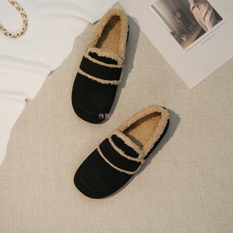 Doudou Fur Shoes for Women's Outer Wear 2025 Autumn and Winter New Flats Birkenstock Shoes Retro One-Leg Fleece-Lined Cotton Shoes