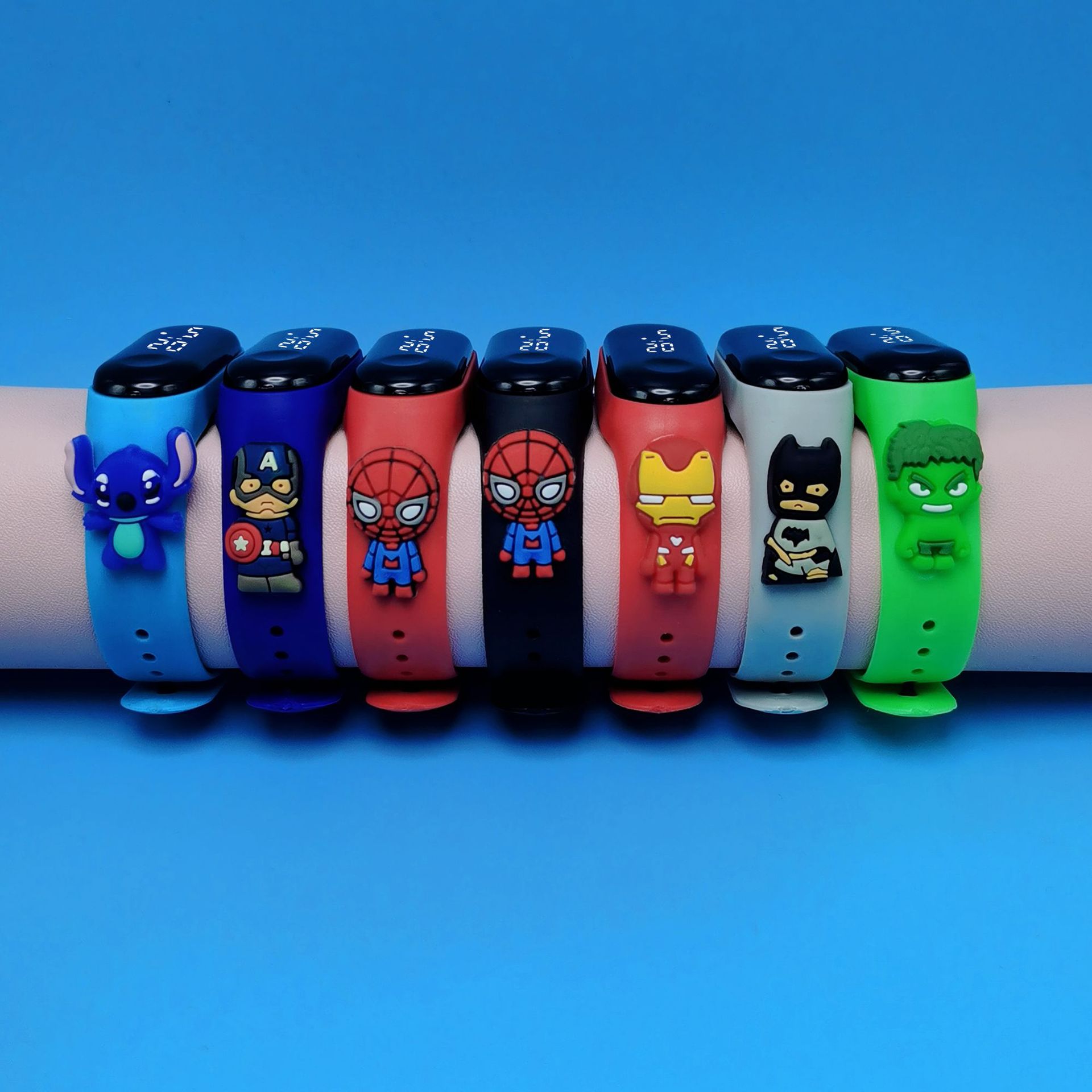 In stock Cartoon Doll children's electronic M3 white light waterproof Superman anime bracelet watch LED touch screen kindergarten gift