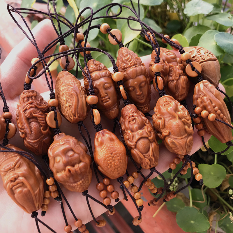 Olive Kernel Single Seed Carving God of Wealth Guanyin Single Pendant Pendant Keychain Car Hanging Handle Buddha Head Single Collection