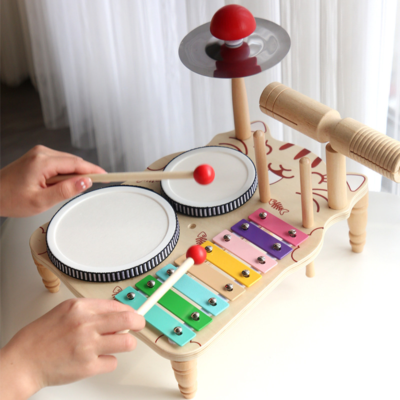 Cross-Border Children's Wooden Orff Musical Percussion Instruments, Drums, Gongs, Baby Hand Drums, Educational Toys