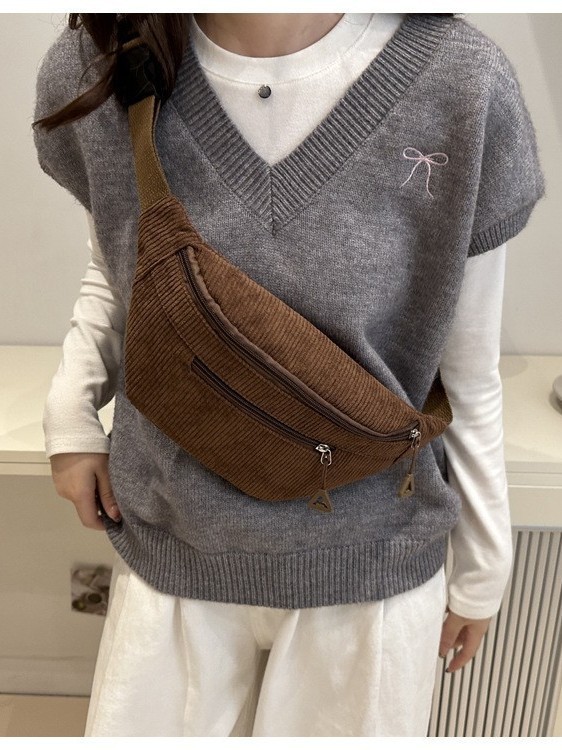 Cross-Border Lightweight Waist Bag New Corduroy Casual Women's Multi-Purpose Crossbody Bag Versatile Fashion Simple Chest Bag Cycling Bag
