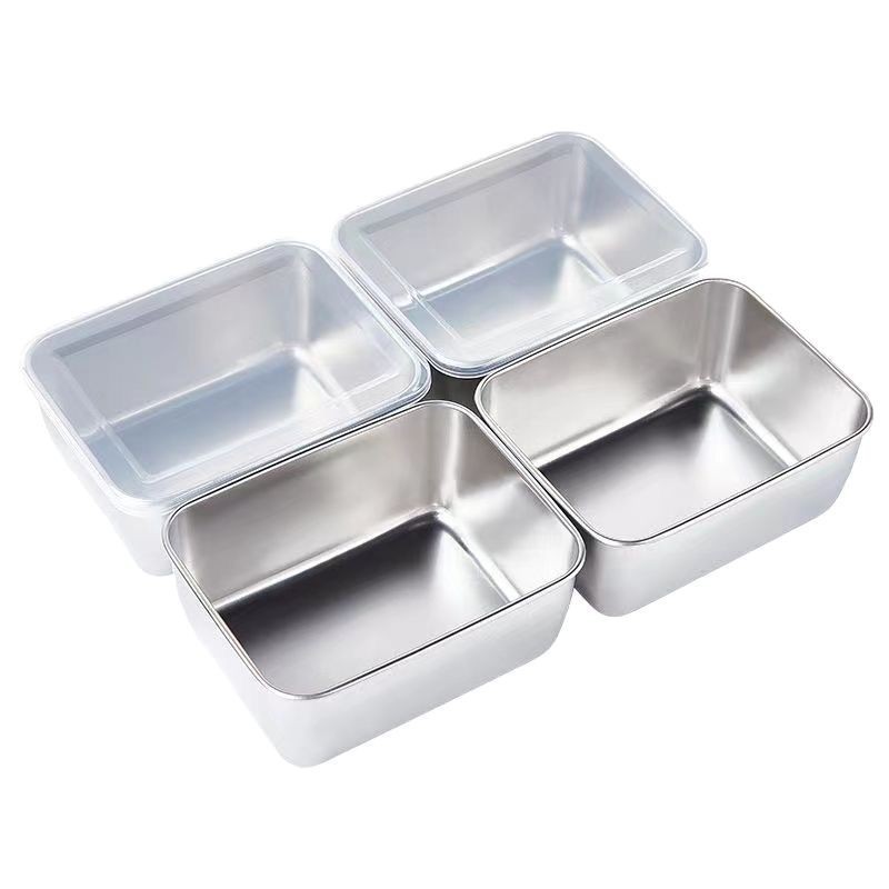 Stainless Steel Square New 304 Food Preservation Box Refrigerator Refrigerated Fruit and Vegetable Storage Box Small Lunch Box