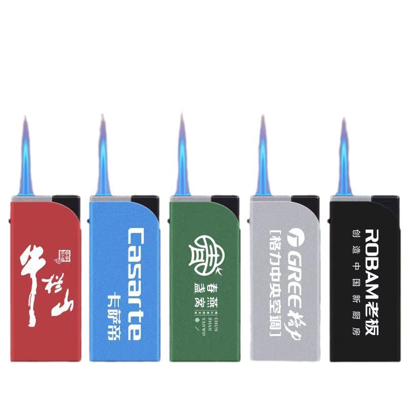 New Disposable Windproof Lighter Open Flame Custom-Made Printed Blue Flame Straight-Through Durable Metal Lighter