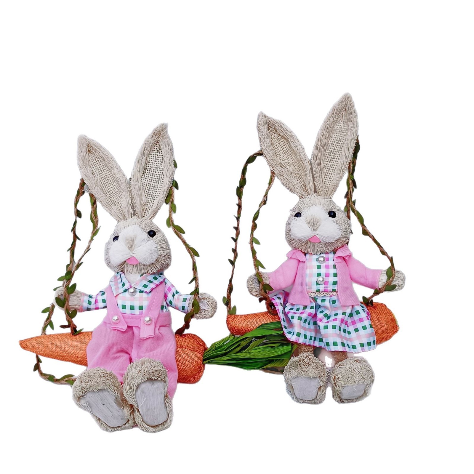 Handmade Straw Woven Rabbit Swing Toy, Creative Cute Ornament, Gift Pendant, Forest Style, Christmas and Easter, Patented Design