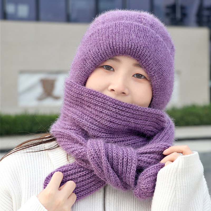 Velvet and Thickeneded Women's Hat Winter Women's Warm Winter Hat Scarf Integrated Squirrel Velvet Wind and Snow Hat Popular Model