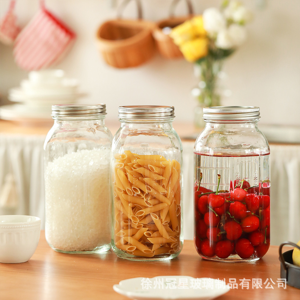 Mason Glass Storage Jar Home Kitchen Grain Sealed Jar Scale Jam Pickles Pickled Wine Bottle Wholesale
