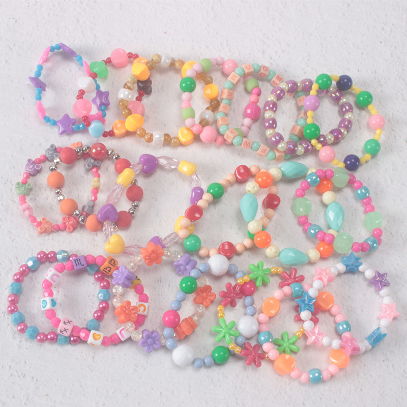 Children's Bracelet Colorful Acrylic Beads Girls Cute Plastic Pearl Beads Colorful Beads Bracelet Flower Bracelet