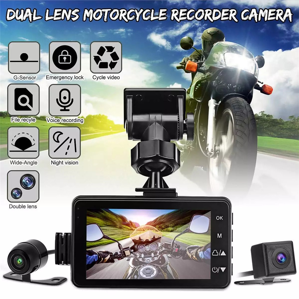 Cross-border explosions dual-lens locomotive recorder HD waterproof front and rear dual-recording 3-inch split motorcycle anti-shake