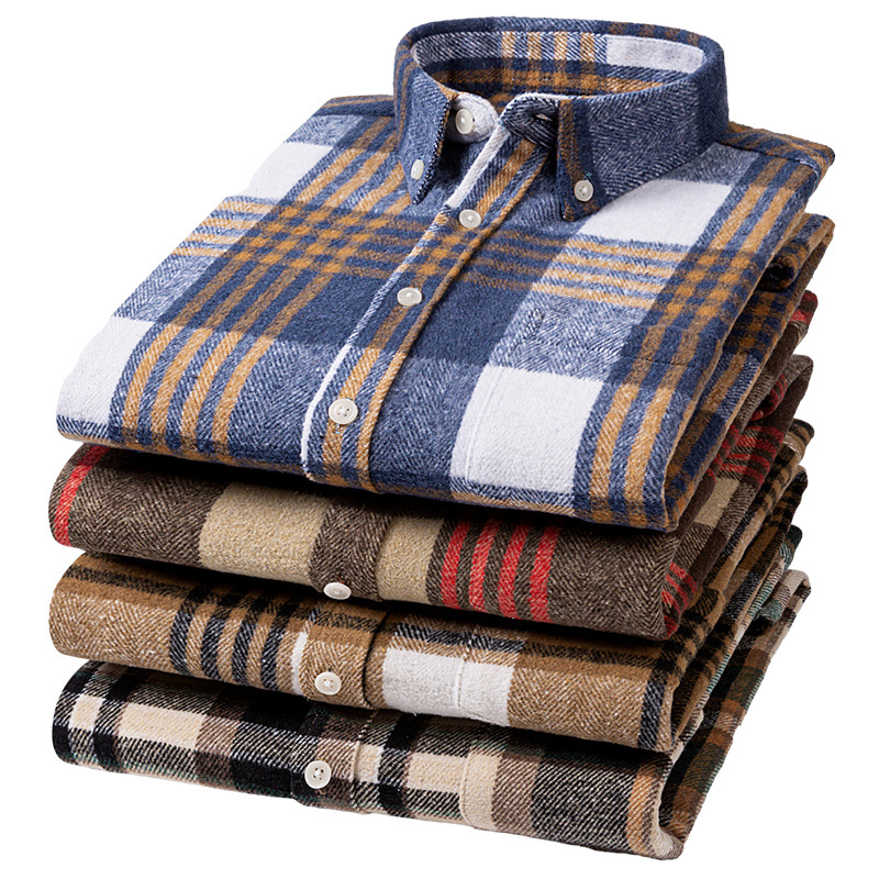 Flannel cotton shirt autumn and winter style not fleece-lined Plaid men's shirt fashion thick long sleeve shirt wholesale