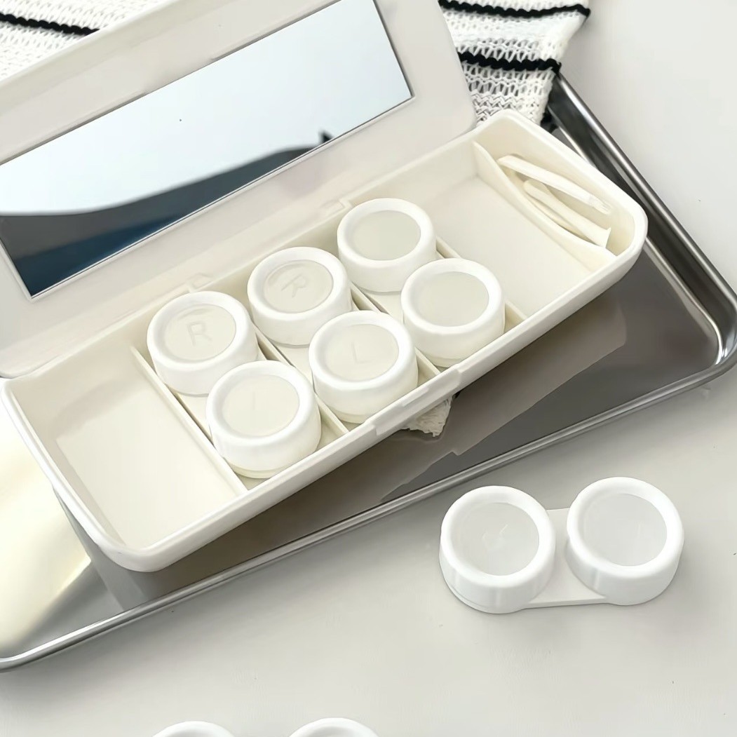 Multiple Pairs of Large-Capacity Portable Contact Lens Case Companion Care Box Storage Box Cute Simple Macaron