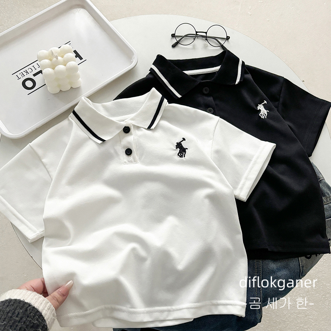 Детская рубашка-поло с коротким рукавом дышащая простая футболка для малышей классная летняя вышитая с воротником одежда для детей