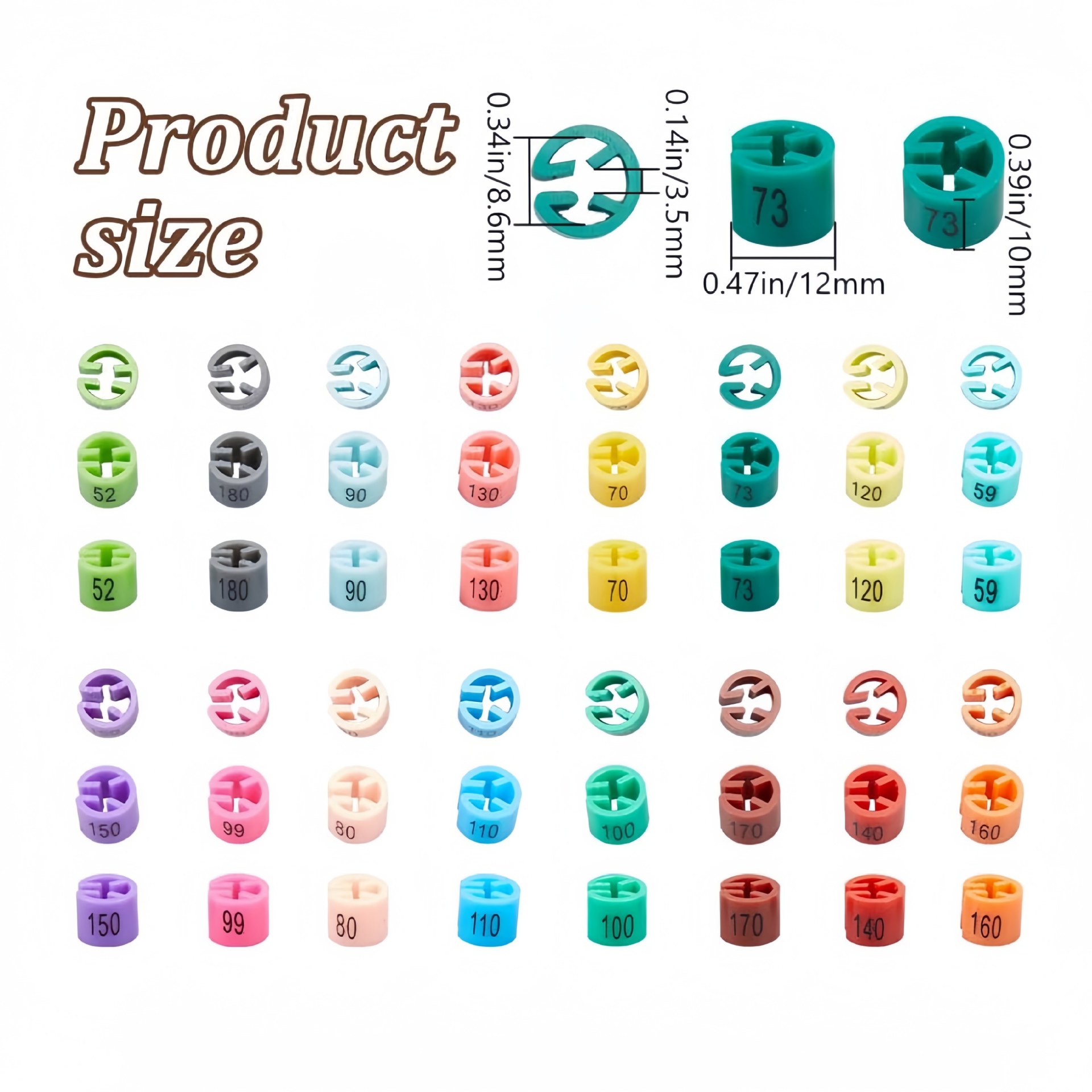 Color children's clothing size buckle digital factory direct double-sided printing round size circle precision clothing black word