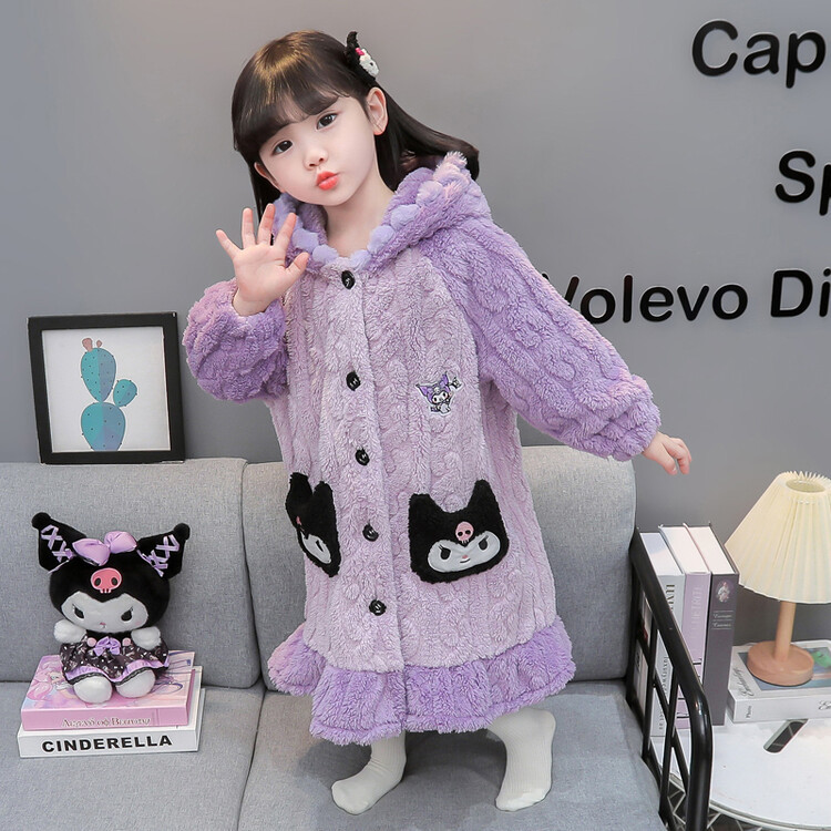 Girls' Nightgown Flannel Pajamas 2025 New Autum Baby Little Girl Coral Velvet Kidsren's Bathrobe Nightgown