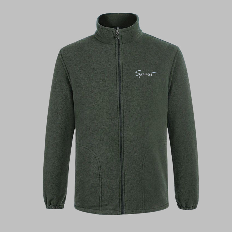 New Polar Fleece Men's Stand-Up Collar Zipper Cardigan Jacket Autumn and Winter Men's Thickeneded Warm Polar Fleece Pure Color Sweatshirt