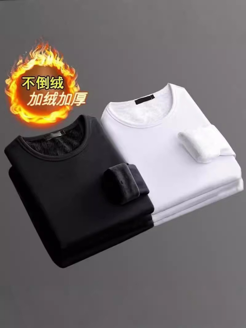 Factory direct autumn and winter fleece-lined thick bottoming shirt men's 2024 new solid color warm clothes long sleeve