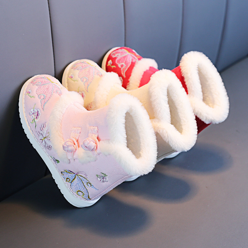 Han Dynasty Shoes for Girls 2024 Autumn and Winter New Kidsren's Embroidered Boots Ancient Style Kidsren's Boots Ancient Costume Boots National Style Short Boots New Year's Shoes