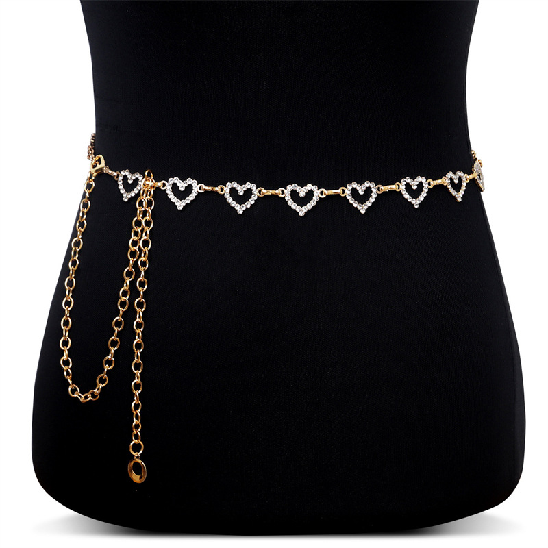 European and American Cross-Border New Style Diamond-Encrusted Love Splicing Waist Chain Women's Summer Versatile Personality Dress Jeans