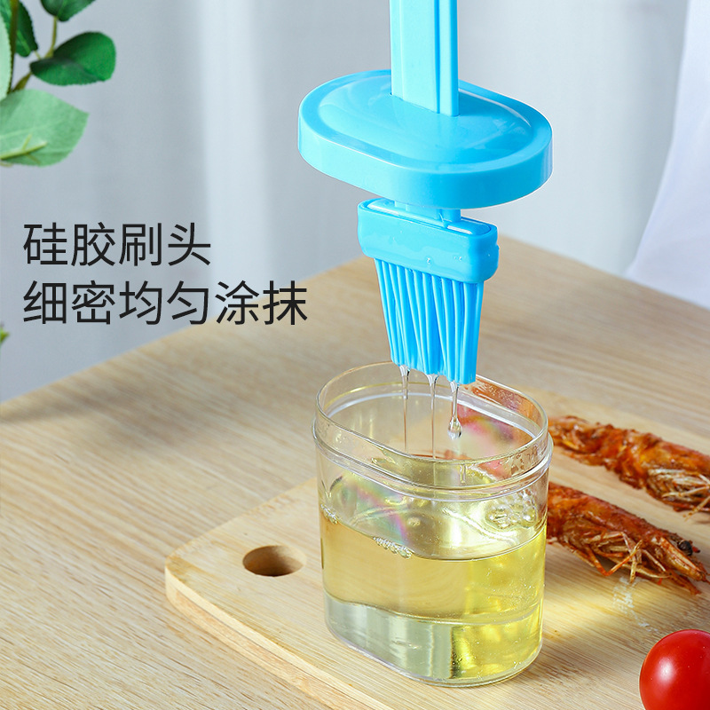 Household Silicone Oil Brush with Bottle Small Oil Pot Kitchen High Temperature Baking Artifact Plastic Integrated Barbecue Oil Bottle Brush