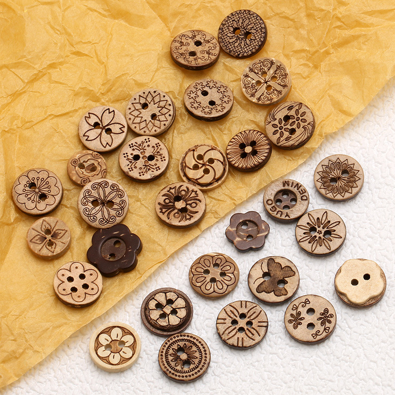Wooden Buttons, Retro Coconut Shell Buttons, Children's Clothes, Various Doll Accessories