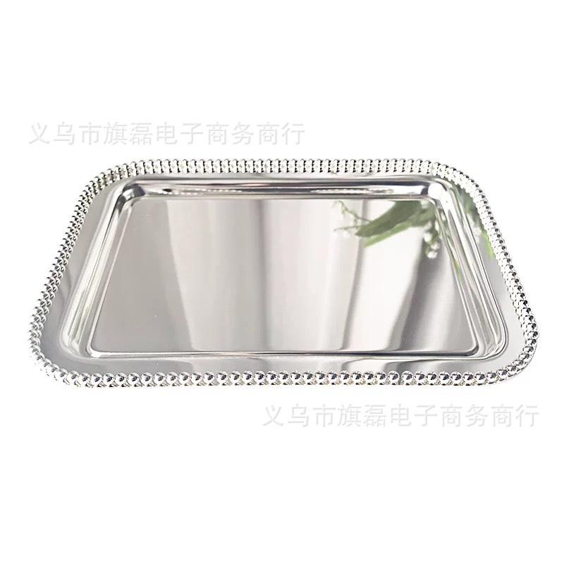 New European-Style Tray Ornaments Metal Silver-Plated Bead Dot Square Fruit Baking Cake Tray Restaurant Ktv Supplies