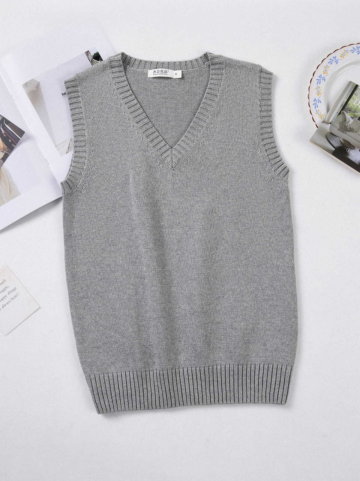 Petite College Popular Basic Solid Color Versatile Commuter Jk Vest Sweater Thin Layered Pullover Knitted Vest