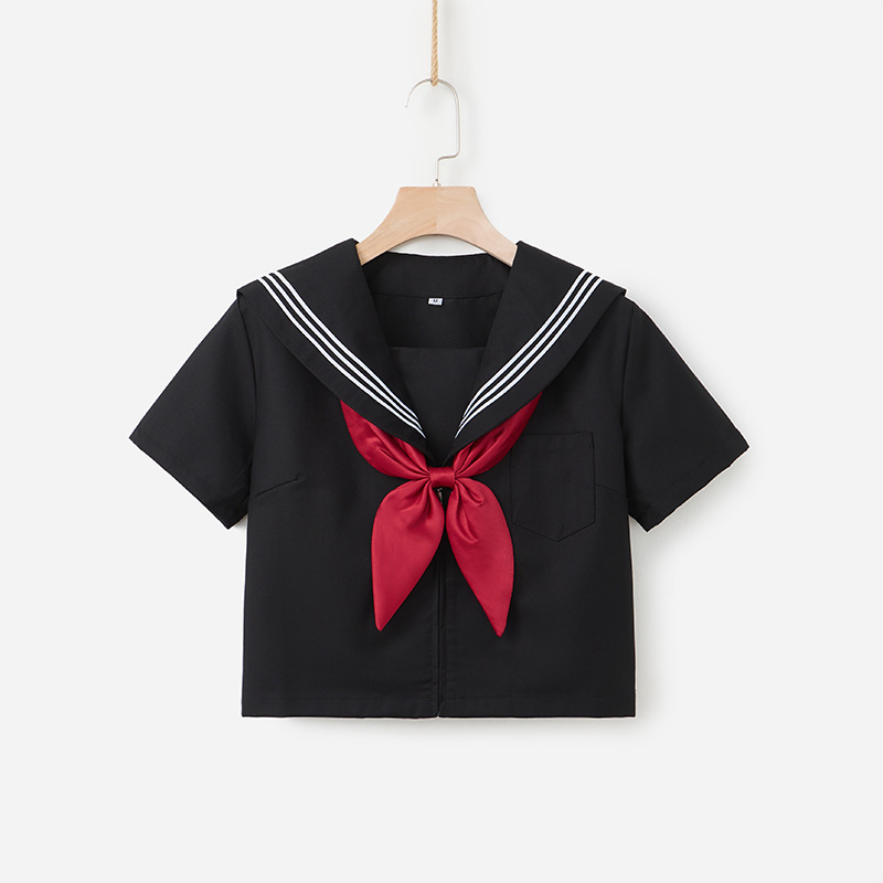 Manufacturer's Black Three-Piece Jk Uniform for Women, Japanese-Style Traditional Basic Sailor Suit, College Style Sweet Short Skirt Set