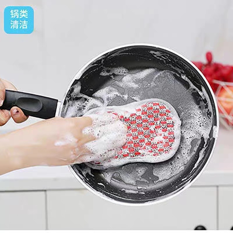 Kitchen Dishwashing Artifact Steel Wire Ball Ultra-Thick Double-Sided Dishwashing Cloth Sponge Wipe Rag Magic Wipe Powerful Decontamination