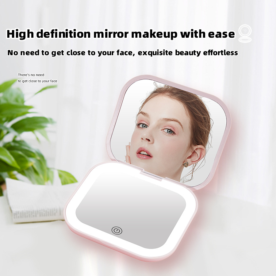 Ручное зеркало с поворотной крышкой, LED подсветка, портативное, зарядка, популярное зеркало