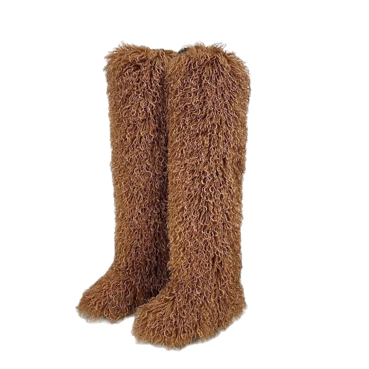 Super High-Quality Imitation Shearling Snow Boots, Imitation Raccoon Fur and Fox Fur Thigh High Boots