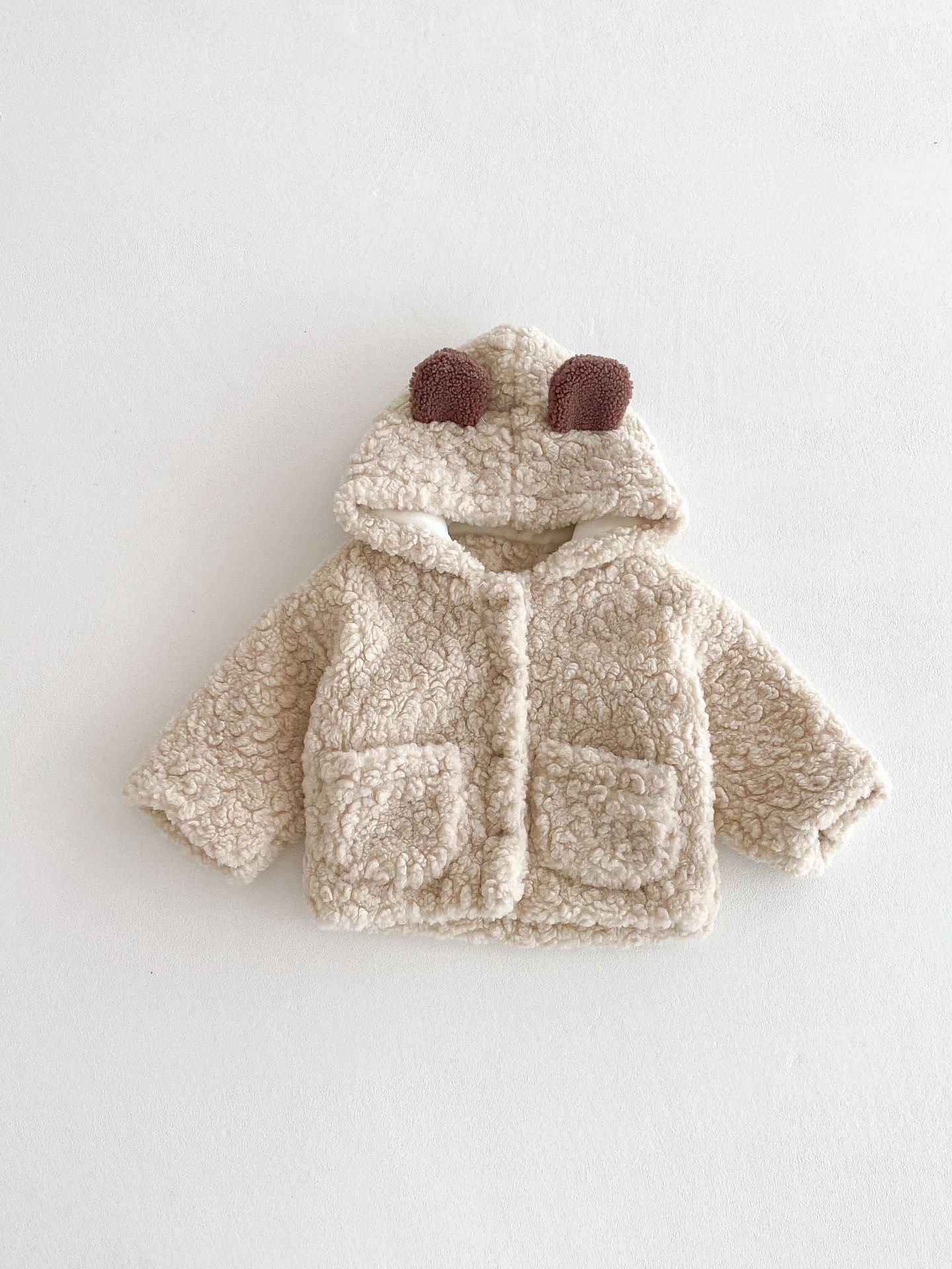 Baby's Coat Mao Mao Thickened Bear Ear Hooded Winter Boy's Cute fleece-lined Warm Top Winter