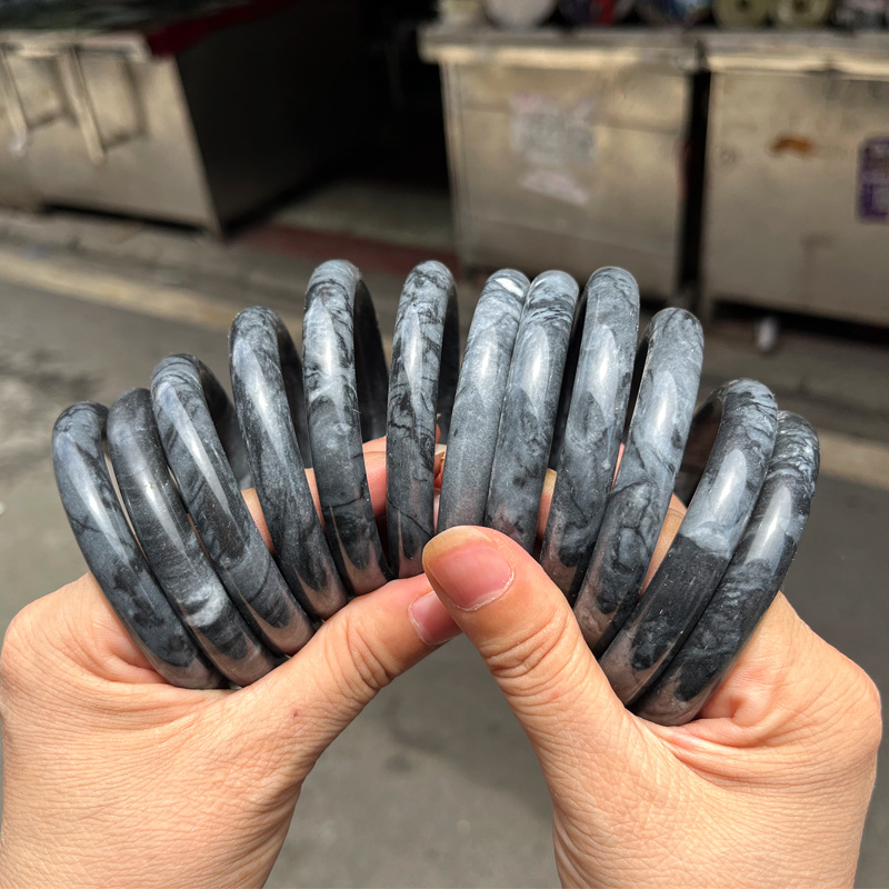 Black Blue and White Jade Bracelet Wholesale Xinjiang Black Chicken Black Jade Bracelet Carbonate Jade Gift for the Elderly Lucky Draw Ring