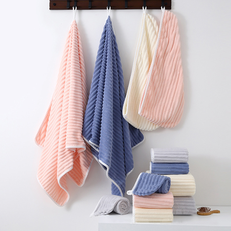 Candy Strip Towel Bath Towel Three-Piece Set Soft Water Absorbent Bath Cap Quick-Drying Not Easy to Lose Hair Bath Household suit