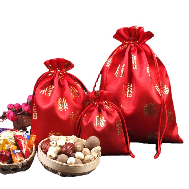 New Chinese Style Lucky Bag Hot Stamping Baifu Bundle Flap Pocket Pants Candy Bag Drawstring Storage Annual Meeting Gift Bag Wholesale