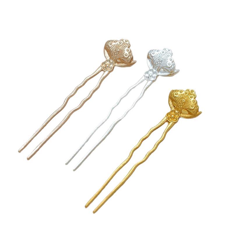 Electrophoresis High Color Retention DIY Jewelry Accessories Antique Bridal Hairpin Headdress Fan Accessories Alloy Small Flower U-Shaped Hairpin