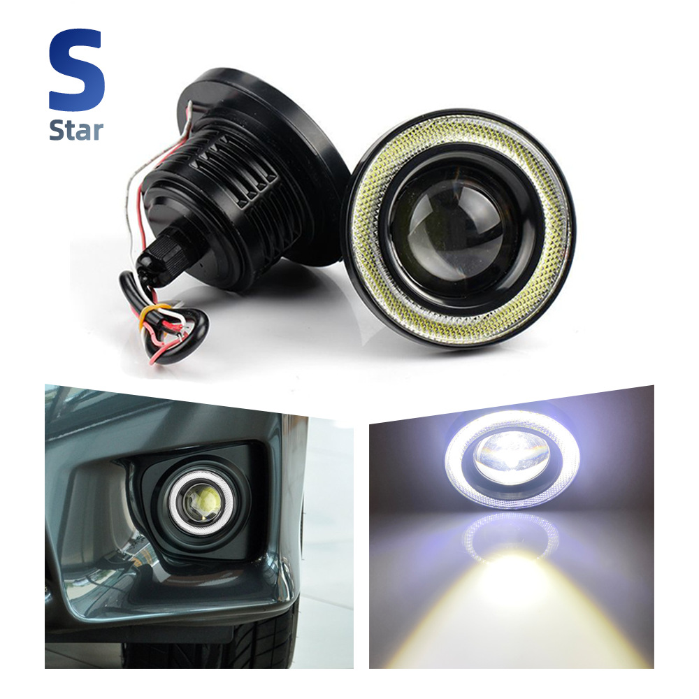 Кросс-бодерные противотуманные фары General Motors, двойной свет, COB Angel Eye, 89 мм, модифицированная LED линза, Fish Eye, дневной свет