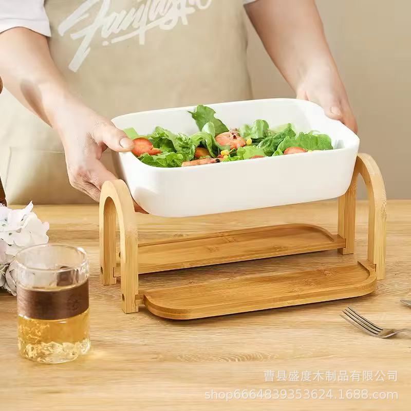 Cross-Border New Hot-Selling Wooden Glass Salad Bowl for Home Garden Farmhouse Living Room Bedroom and Others