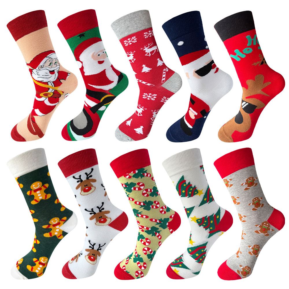 Экспортные рождественские носки, мультяшные носки с снеговиком, Санта-Клаусом и оленем до середины икры, мужские и женские носки, европейские и американские рождественские носки