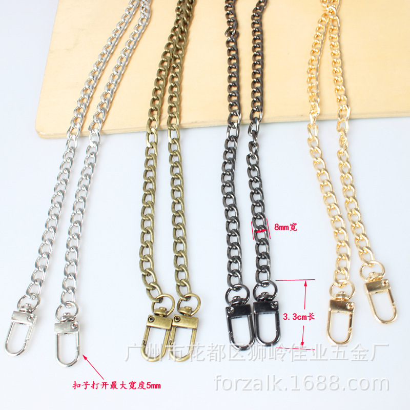 Bag Chain 8mm Wide Bag Strap Cross-Border Hot Sale Gold 2.0Nk Flat Chain with Three-Point Door Buckle Bag Chain Satchel
