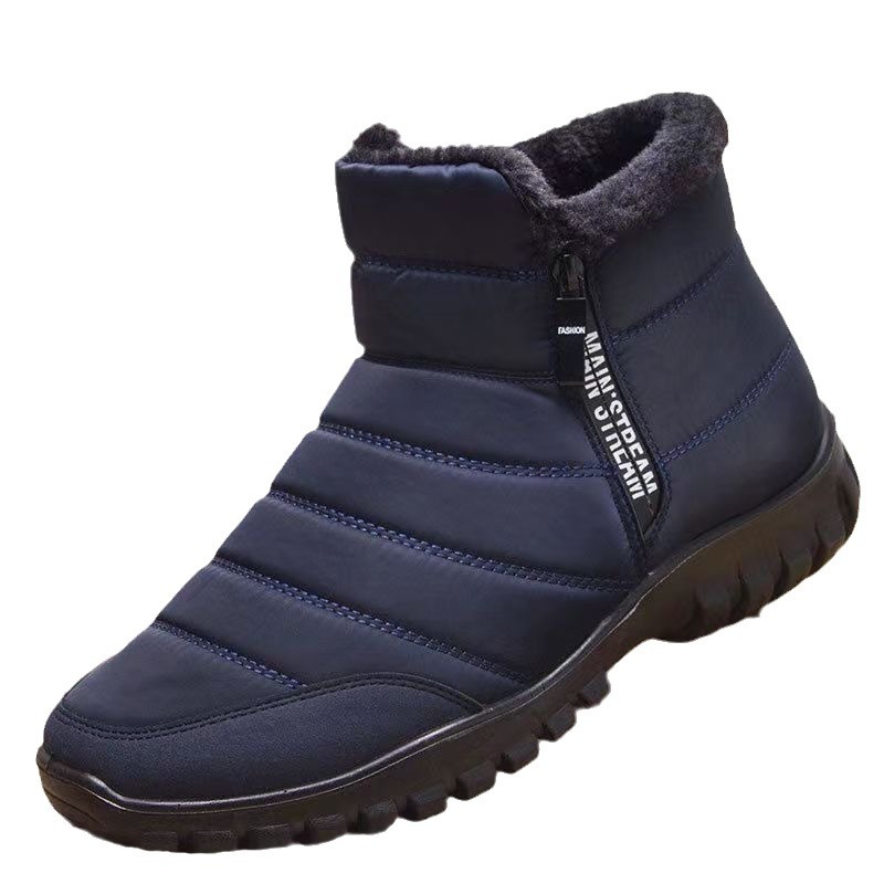 Cross-Border Men's Shoes Winter Pu Outsole Fleece-Lined Thickeneding Warm Middle-Aged and Elderly Cotton Shoes Double Zipper High-Top Snow Boots Dropshipping