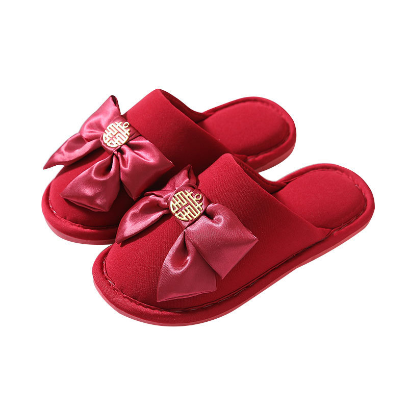 Wedding Slippers for Dowry Wedding Festive Red Pair of Bride Couple Winter Indoor Home Wedding Newlywed Slippers