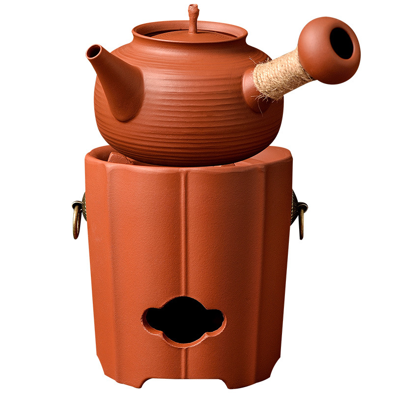 Chinese-style Heat Resistant Chaoshan Red Mud Carbon Furnace Sand Pot Thin Tire Boiling Tea Coal Carbon Furnace Purple Sand Boiling Water Zhu Mud Pot Can Jump Cover