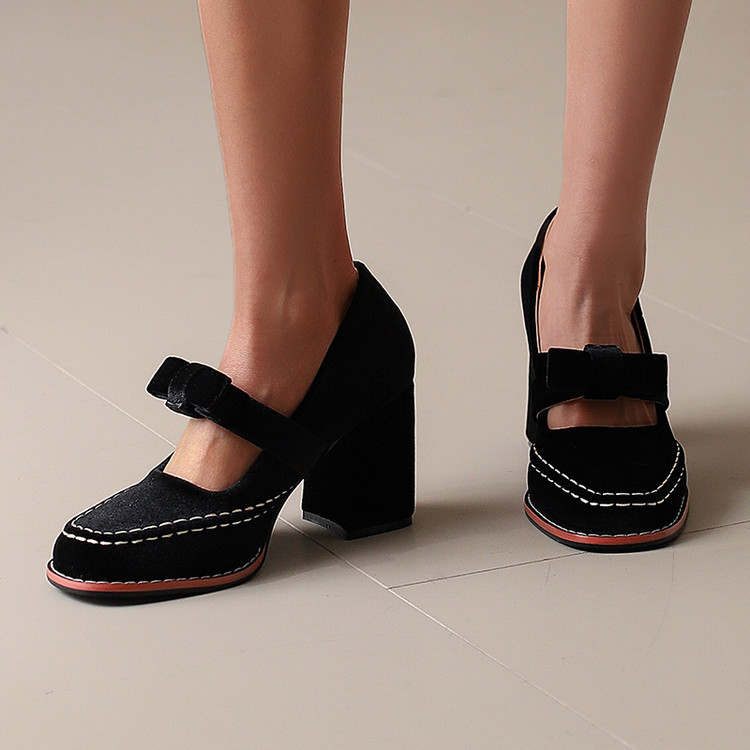 Gold Velvet Fabric Women's High Heels Square Toe Thick Heel High Heel Bow Slip-On Sweet Shoes for Women Cross-Border Aliexpress