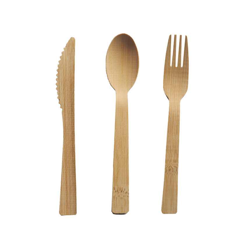 Bamboo disposable spoon Knife and Fork set degradable takeaway tableware bag 17cm bamboo knife bamboo fork wholesale printable LO